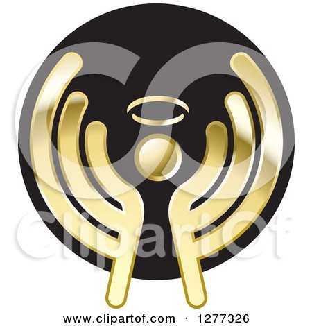 Clipart of a Gold Angel on a Black Icon - Royalty Free Vector Illustration by Lal Perera