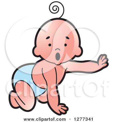 Clipart of a Surprised Caucasian Baby Crawling and Reaching - Royalty Free Vector Illustration by Lal Perera