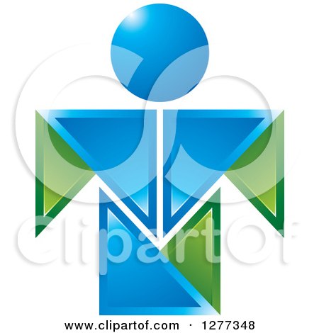 Clipart of a Blue and Green Abstract Geometric Man - Royalty Free Vector Illustration by Lal Perera