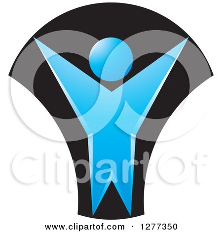 Clipart of a Cheering Blue Person over Black - Royalty Free Vector Illustration by Lal Perera