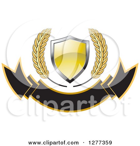 Clipart of a Wheat Stalks and a Gold Shield over a Blank Banner - Royalty Free Vector Illustration by Lal Perera