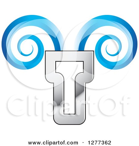 Clipart of a Silver and Blue Abstract Ram Design - Royalty Free Vector Illustration by Lal Perera