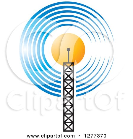 Clipart of a Communications Tower Sun and Signals - Royalty Free Vector Illustration by Lal Perera