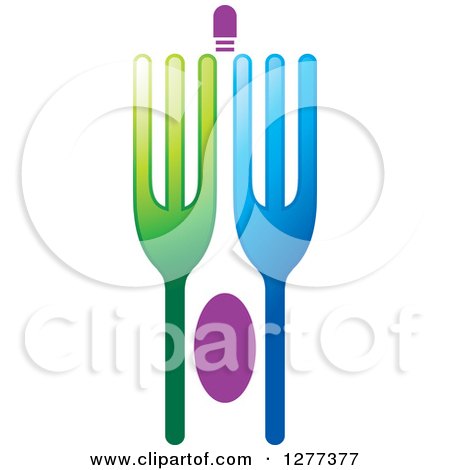 Clipart of a Green Blue and Purple Fork Design - Royalty Free Vector Illustration by Lal Perera