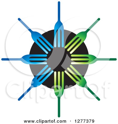 Clipart of a Black Green and Blue Fork and Plate Design - Royalty Free Vector Illustration by Lal Perera