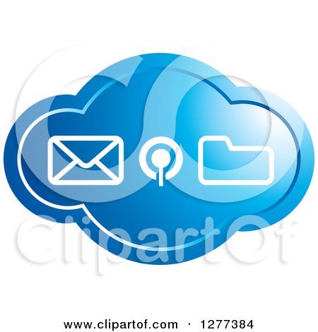Clipart of a Blue Cloud Icon with Communications Designs - Royalty Free Vector Illustration by Lal Perera