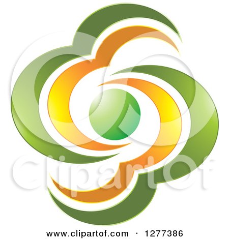 Clipart of a Green and Orange Abstract Sun and Clouds Design - Royalty Free Vector Illustration by Lal Perera