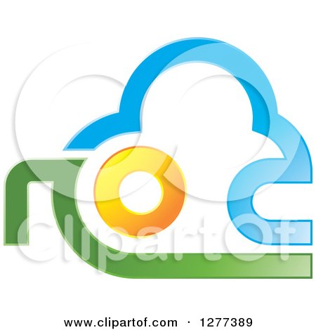 Clipart of a Blue Green and Orange Abstract Cloud Sun and Land Design - Royalty Free Vector Illustration by Lal Perera