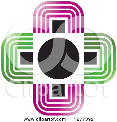 Clipart of a Green Purple Black and White Cross - Royalty Free Vector Illustration by Lal Perera