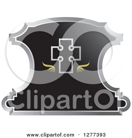 Clipart of a Cross and Swirls in a Black Shield - Royalty Free Vector Illustration by Lal Perera