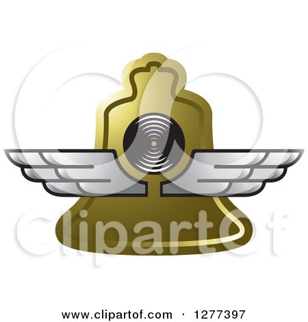 Clipart of a Gold Bell with Silver Wings - Royalty Free Vector Illustration by Lal Perera
