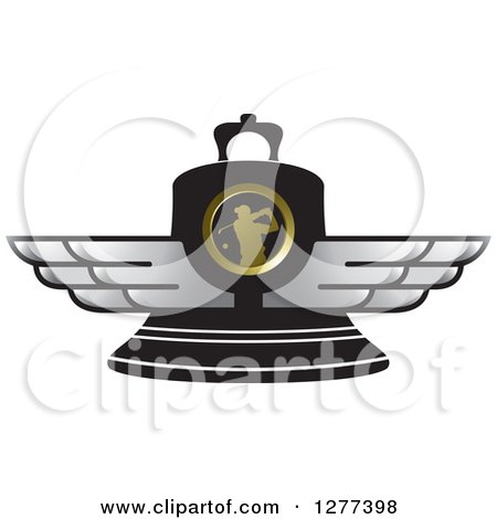 Clipart of a Black Golfer Bell with Silver Wings - Royalty Free Vector Illustration by Lal Perera