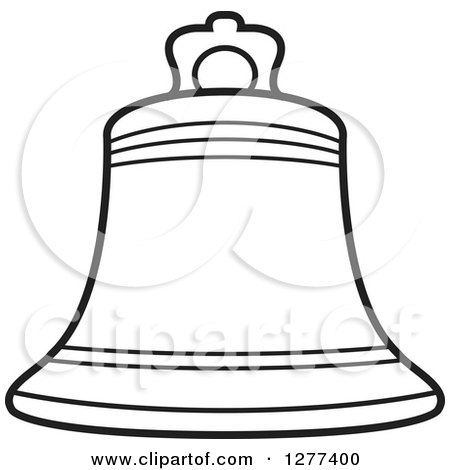 Clipart of a Black and White Outlined Bell - Royalty Free Vector Illustration by Lal Perera