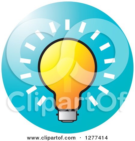 Clipart of a Shining Light Bulb on a Blue Icon - Royalty Free Vector Illustration by Lal Perera
