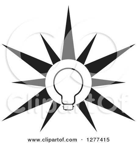 Clipart of a Black and White Light Bulb Burst - Royalty Free Vector Illustration by Lal Perera