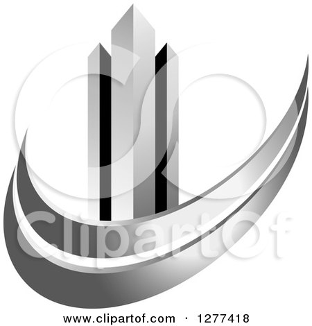 Clipart of a Black and Silver City Skyscraper and Swoosh - Royalty Free Vector Illustration by Lal Perera