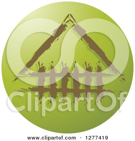 Clipart of a Brown House and Picket Fence on a Green Icon - Royalty Free Vector Illustration by Lal Perera