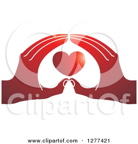Clipart of a Red Heart Cupped in Hands - Royalty Free Vector Illustration by Lal Perera