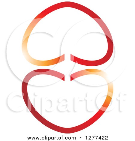 Clipart of Two Gradient Orange and Red Hearts, One Upside down - Royalty Free Vector Illustration by Lal Perera