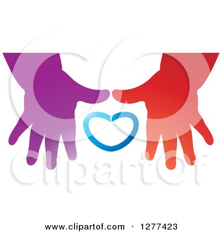 Clipart of Red and Purple Childrens Hands and a Blue Heart - Royalty Free Vector Illustration by Lal Perera