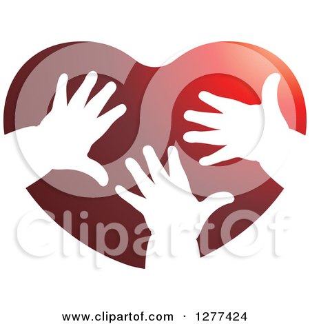 Clipart of a Red Heart with White Children's Hands - Royalty Free Vector Illustration by Lal Perera