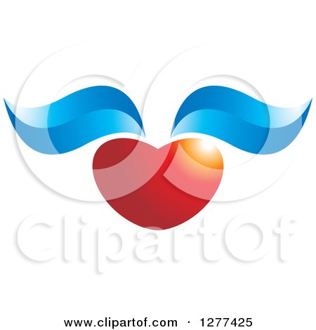 Clipart of a Shiny Red Heart with Blue Wings - Royalty Free Vector Illustration by Lal Perera