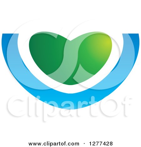 Clipart of a Green Heart over a Blue Swoosh - Royalty Free Vector Illustration by Lal Perera