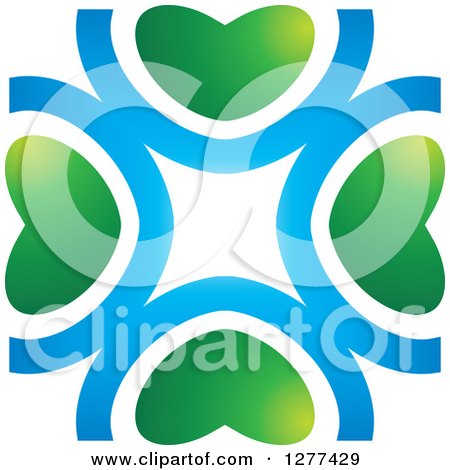 Clipart of Blue Swooshes and Green Hearts - Royalty Free Vector Illustration by Lal Perera