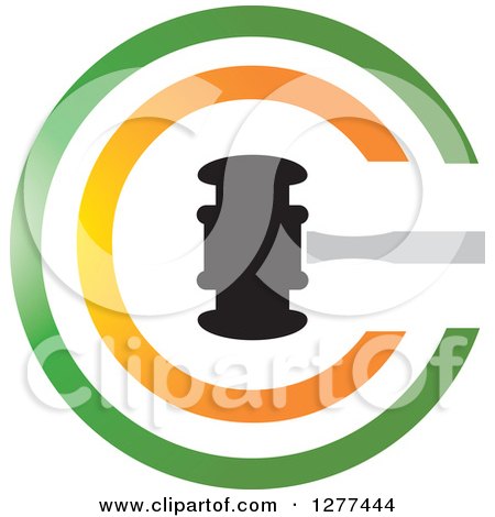 Clipart of a Gavel in a Green and Orange Circle - Royalty Free Vector Illustration by Lal Perera