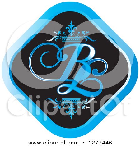 Clipart of a Black and Blue Diamond Icon with Crowns and BL Letters - Royalty Free Vector Illustration by Lal Perera