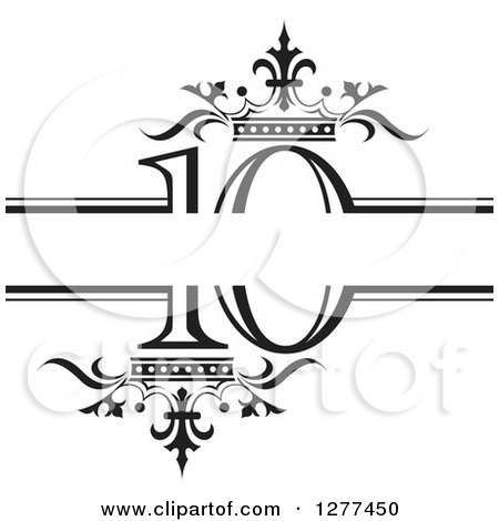 Clipart of a Black and White Label with Luxury Crowns and Number 10 - Royalty Free Vector Illustration by Lal Perera