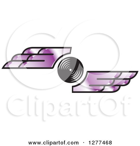 Clipart of a Black and White Circle with Purple Wings - Royalty Free Vector Illustration by Lal Perera