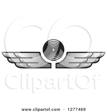 Clipart of a Black and White Circle with Silver Wings - Royalty Free Vector Illustration by Lal Perera