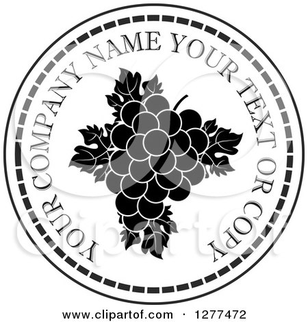 Clipart of a Round Black and White Grapes Design with Sample Text - Royalty Free Vector Illustration by Lal Perera
