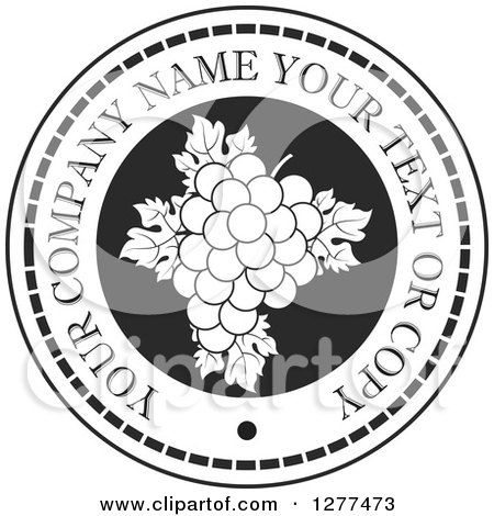 Clipart of a Round Black and White Grapes Design with Sample Text 2 - Royalty Free Vector Illustration by Lal Perera