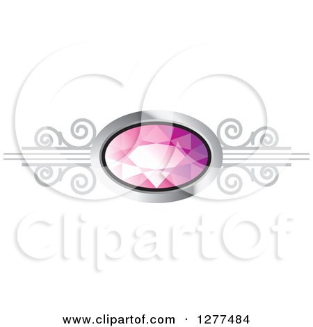 Clipart of a Pink Gem Stone in a Silver Setting with Swirls - Royalty Free Vector Illustration by Lal Perera