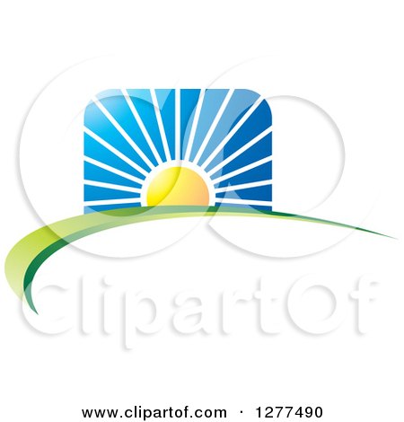 Clipart of a Sunrise over a Hill Swoosh - Royalty Free Vector Illustration by Lal Perera