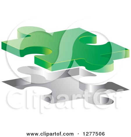 Clipart of a 3d Green Puzzle Piece Floating over an Opening - Royalty Free Vector Illustration by Lal Perera