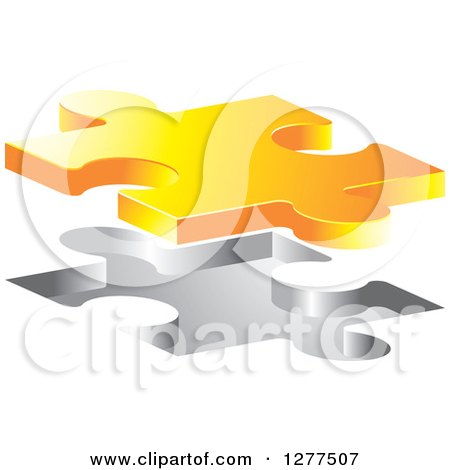Clipart of a 3d Yellow Puzzle Piece Floating over an Opening - Royalty Free Vector Illustration by Lal Perera