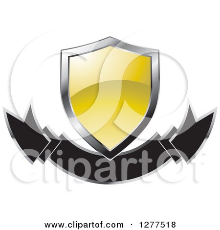 Clipart of a Gradient Yellow and Silver Shield over a Banner - Royalty Free Vector Illustration by Lal Perera