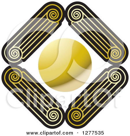 Clipart of a Diamond of Gold and Black Pillar Tops Around a Circle - Royalty Free Vector Illustration by Lal Perera