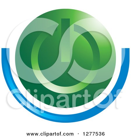 Clipart of a Blue Swoosh Under a Green Power Button - Royalty Free Vector Illustration by Lal Perera
