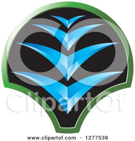 Clipart of a Blue Plant in a Black and Green Shield - Royalty Free Vector Illustration by Lal Perera