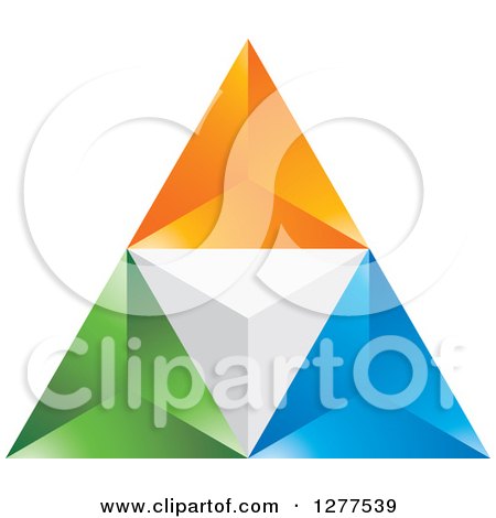 Clipart of a 3d Geometric Green Orange White and Blue Pyramid - Royalty Free Vector Illustration by Lal Perera