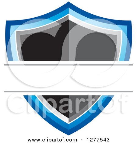Clipart of a White Text Box over a Black Silver and Blue Shield - Royalty Free Vector Illustration by Lal Perera