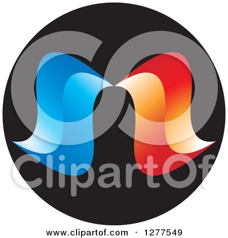 Clipart of a Black Circle with Blue and Red Swooshes - Royalty Free Vector Illustration by Lal Perera
