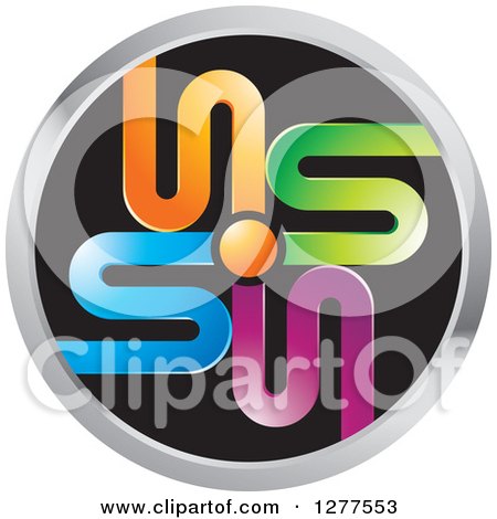 Clipart of a Round Black and Silver Icon with Colorful Letter S Designs - Royalty Free Vector Illustration by Lal Perera