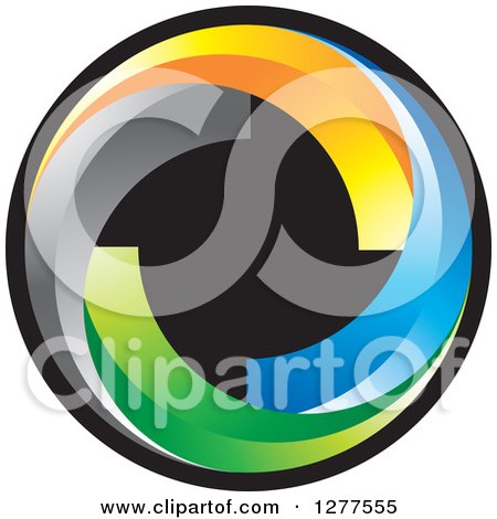 Clipart of a Round Black Icon with Colorful Swooshes - Royalty Free Vector Illustration by Lal Perera