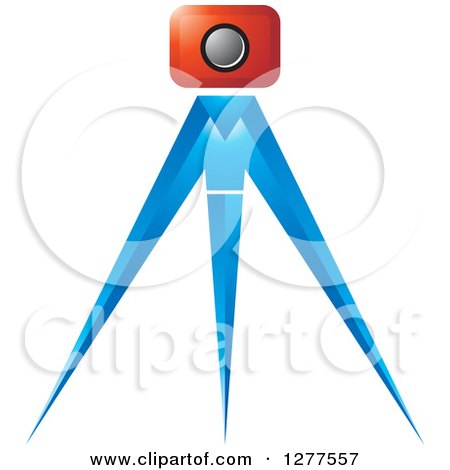 Clipart of a Red Camera on a Blue Tripod - Royalty Free Vector Illustration by Lal Perera