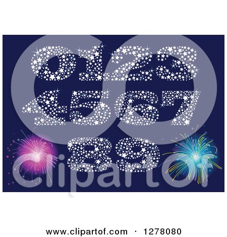 Clipart of Sparkly Star Numbers and New Year Fireworks - Royalty Free Vector Illustration by Pushkin
